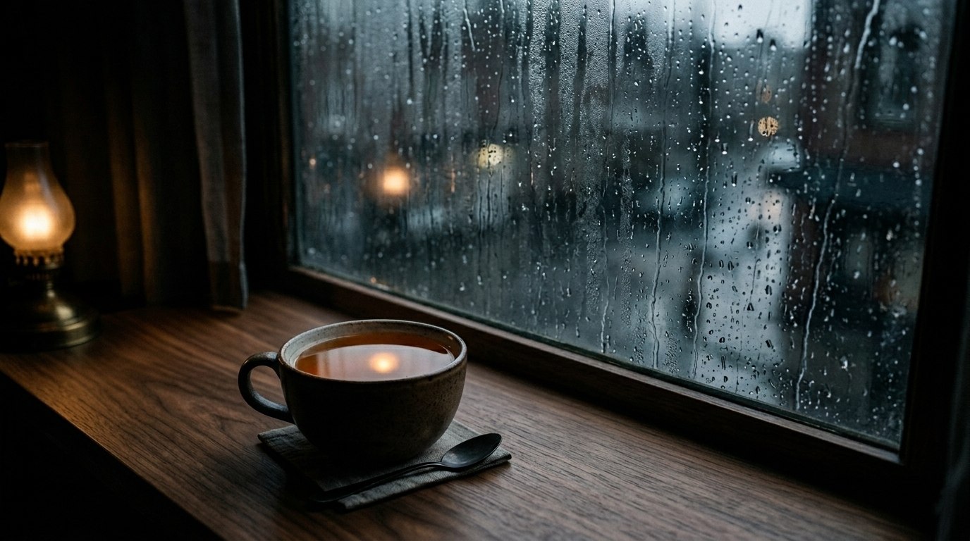 暴雨窗前一杯绝对静止的热茶